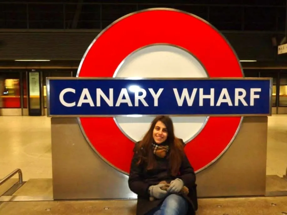 Claudia at Canary Wharf station in London